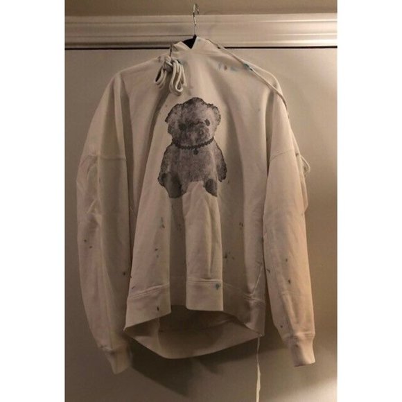 NWT $850 WE11DONE WHITE HOODIE PEARL NECKLACE TEDDY REFLECTIVE US SZ MEDIUM - Picture 7 of 10